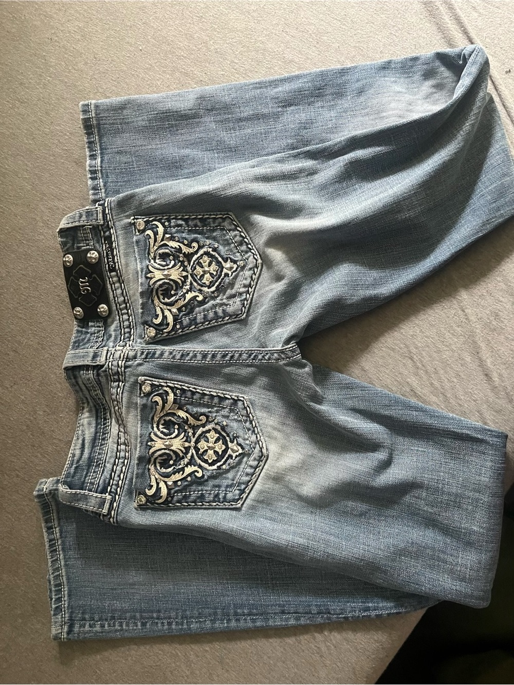 Miss Me Light Blue Boot Cut Jeans with Embroidered Back Pockets